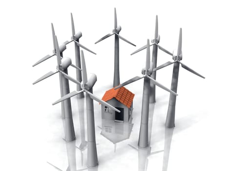 round of wind and a house in the center
