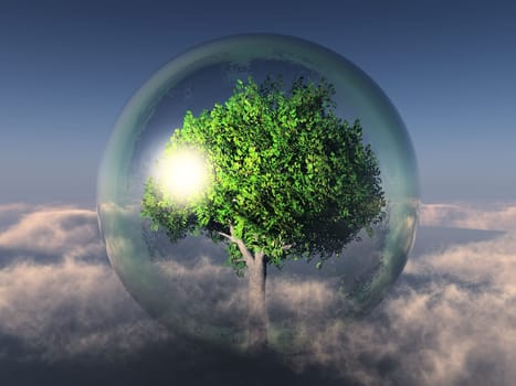 a green tree in a transparent bubble