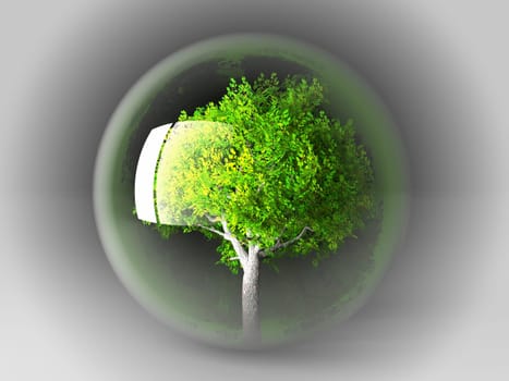 a green tree in a transparent bubble