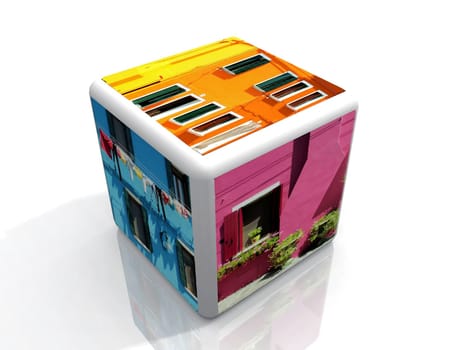 cubes with many colored houses