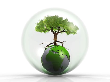 tree on the earth in a bubble