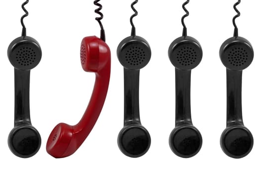 red phone receiver between other black receivers