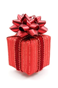 red gift box with bow on white background