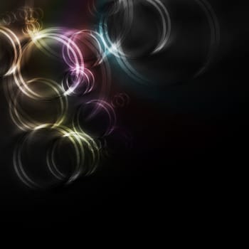 Abstract iridescent rings on a black background. Eps 10