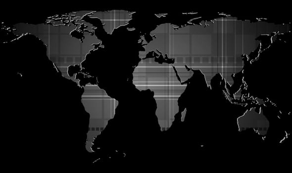 Dark tech background with world map texture. Eps 10