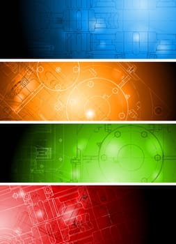 The engineering drawing on vibrant banners. Eps 10 vector