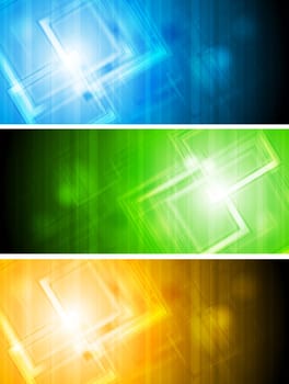 Colourful vector banners with tech elements. Eps 10
