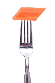 Carrot on a fork is white cut out