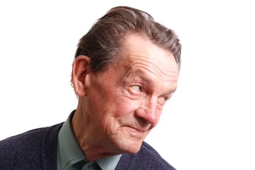 an old man looking at something on white background