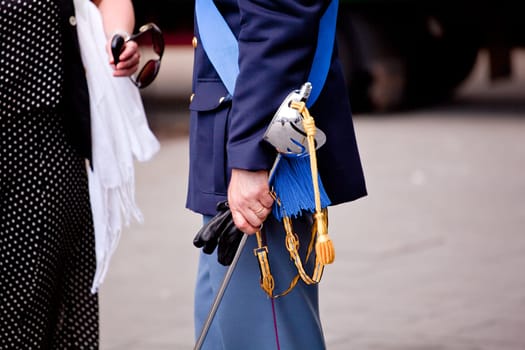 Detail of an italian policeman with a sword - ceremony of the Police in Trieste http://anps-trieste.jimdo.com/manifestazioni-2011/festa-della-polizia/
