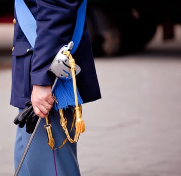 Detail of an italian policeman with a sword - ceremony of the Police in Trieste http://anps-trieste.jimdo.com/manifestazioni-2011/festa-della-polizia/
