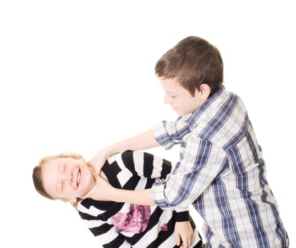 play fighting brother and sister