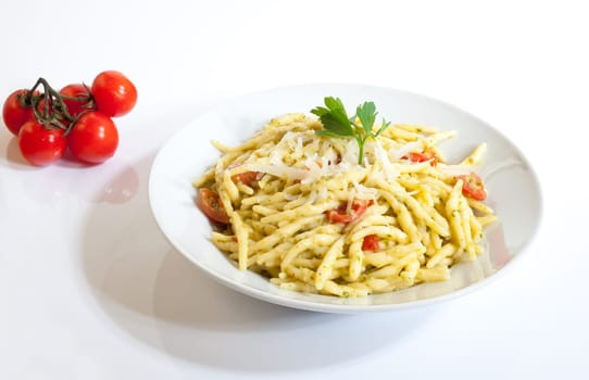 Trofie, delicious Italian pasta on dish