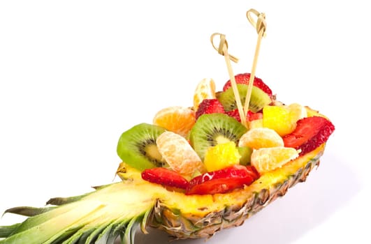 Fruit salad inside a pineapple