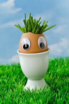 An organic egg with a face
