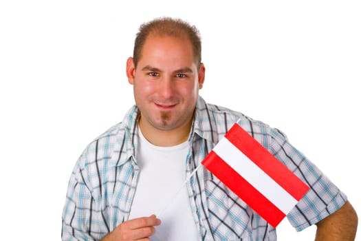 Young man with austrian national flag isolated on white background