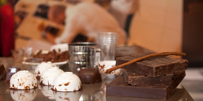 Chocolate and cinnamon on the table