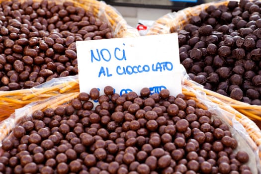 Little Balls of chocolate on a wicker basket