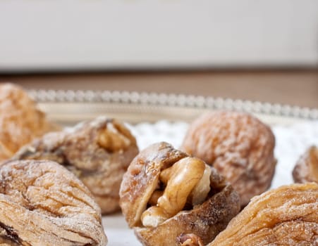 Close up of delicious Figs with walnuts