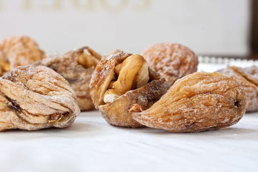 Close up of delicious Figs with walnuts