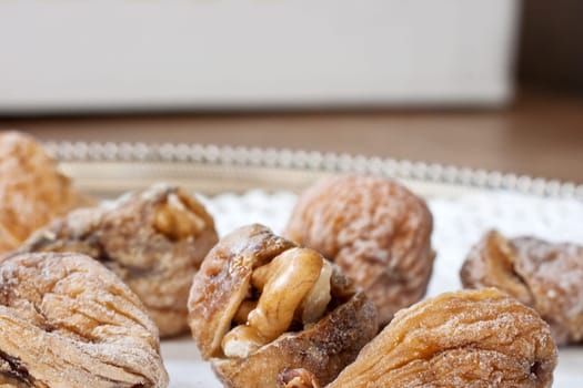 Close up of delicious Figs with walnuts