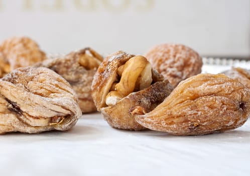 Close up of delicious Figs with walnuts