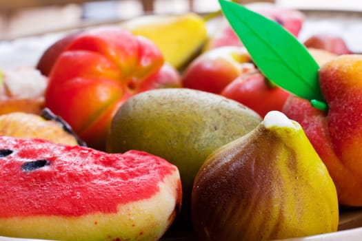 Close up of deliciouse sicilian Marzapane fruits