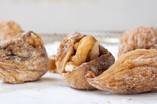 Close up of delicious Figs with walnuts