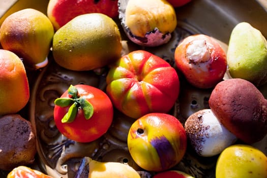 Close up of deliciouse sicilian Marzapane fruits