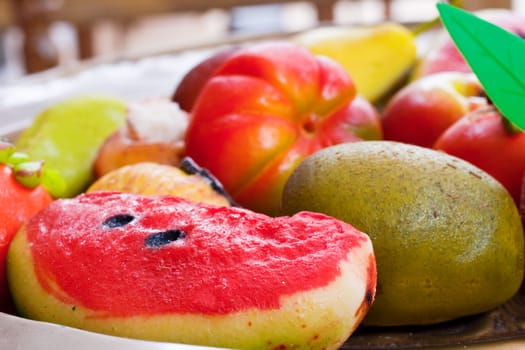 Close up of delicious sicilian Marzapane fruits