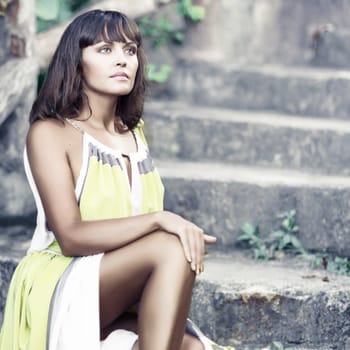 Fashion style photo of beautiful woman outdoor