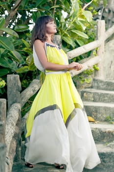 Fashion style photo of beautiful woman outdoor