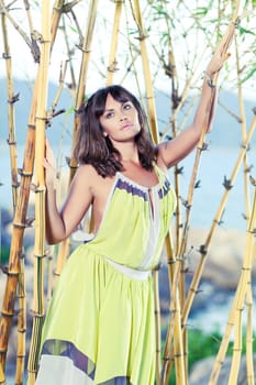 Fashion style photo of beautiful woman outdoor