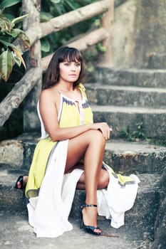 Fashion style photo of beautiful woman outdoor