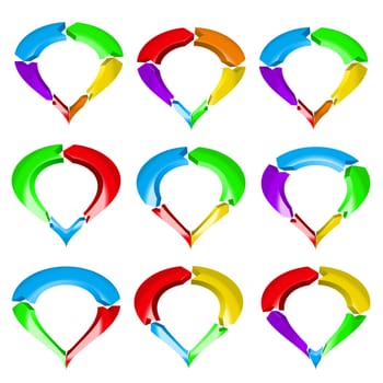 A set of various abstract arrows work on white.