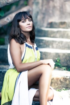 Fashion style photo of beautiful woman outdoor