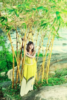 Fashion style photo of beautiful woman outdoor