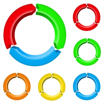 Set number four of different colored arrow circles isolated on the white