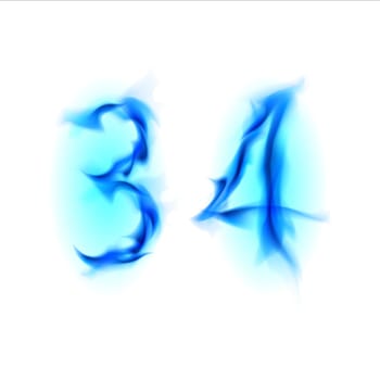 Two blue alphabet symbol of fire - numbers three and four. Illustration on white background