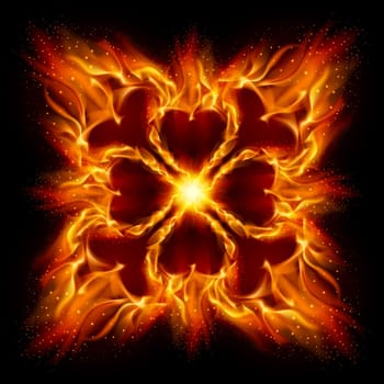 Burning fire crossю Illustration on black background for design