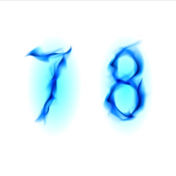 Two blue alphabet symbol of fire - numbers seven and eight. Illustration on white background