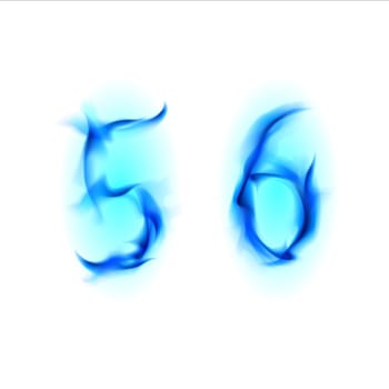 Two blue alphabet symbol of fire - numbers  five and six. Illustration on white background