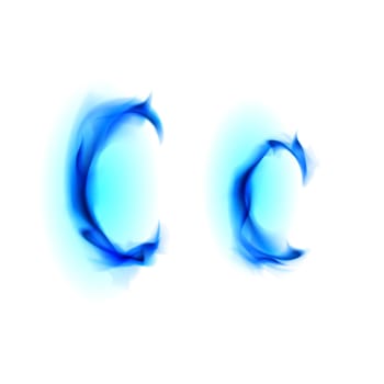 Blue Fiery font. Letter C. Illustration on black background