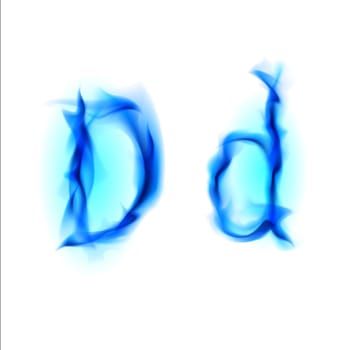 Blue Fiery font. Letter D. Illustration on black background