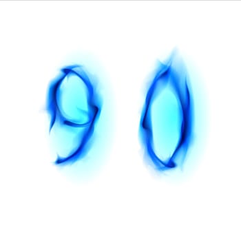 Two blue alphabet symbol of fire - numbers nine and zero. Illustration on white background