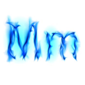 Blue Fiery font. Letter M. Illustration on black background