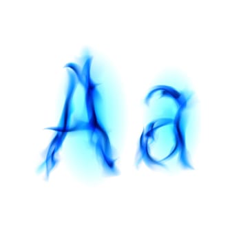 Blue Fiery font. Letter A. Illustration on black background
