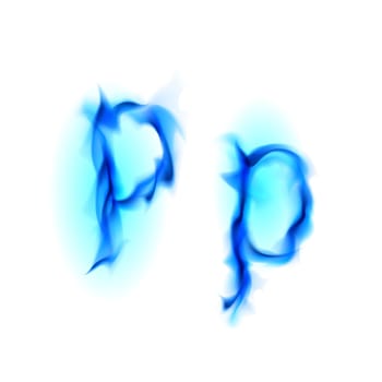 Blue Fiery font. Letter P. Illustration on black background