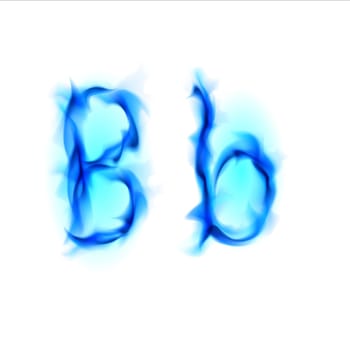 Blue Fiery font. Letter B. Illustration on black background