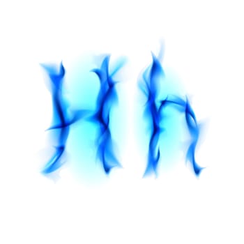 Blue Fiery font. Letter H. Illustration on black background